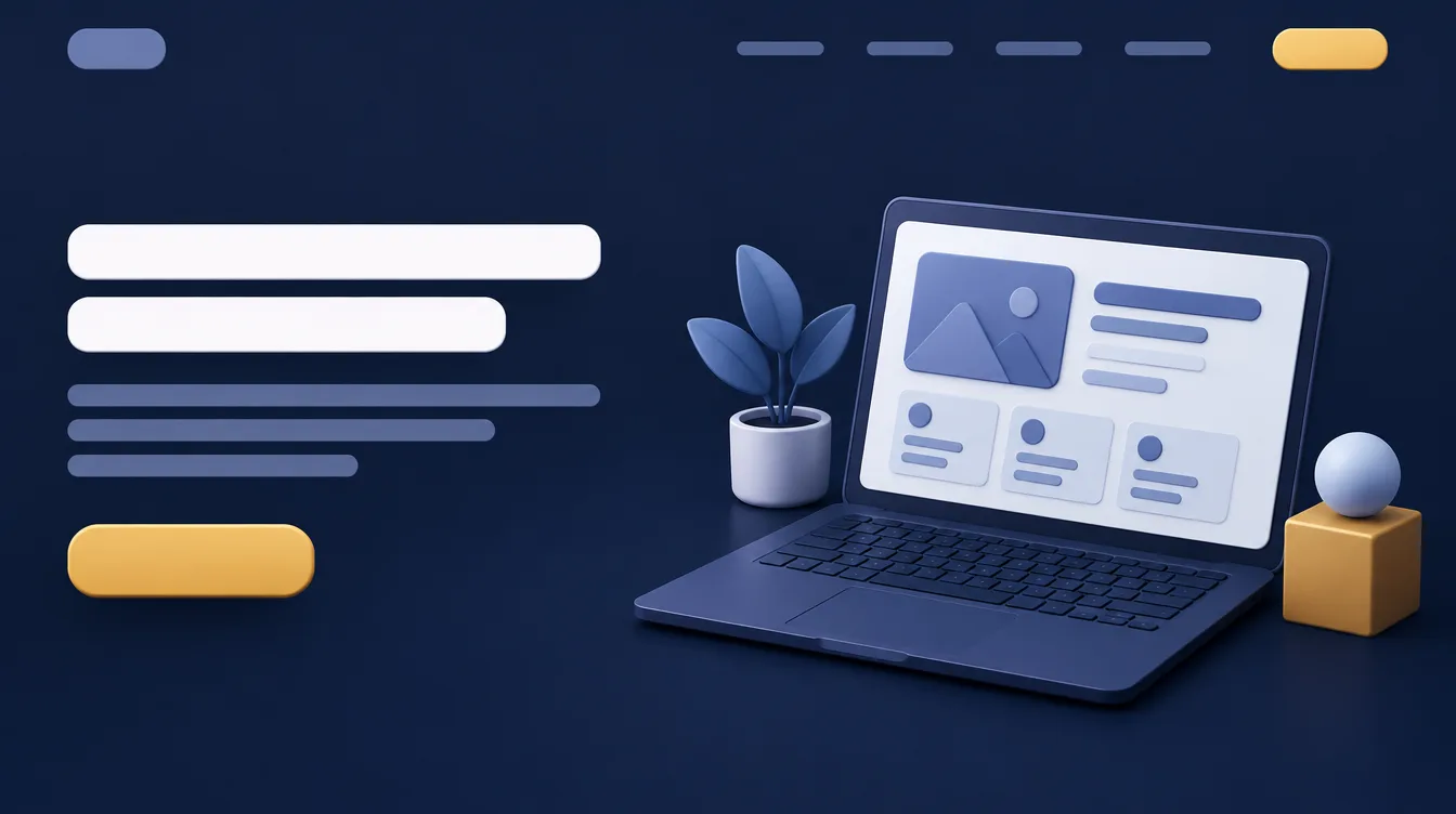 Clean website homepage wireframe with a bold headline block and a gold call-to-action button