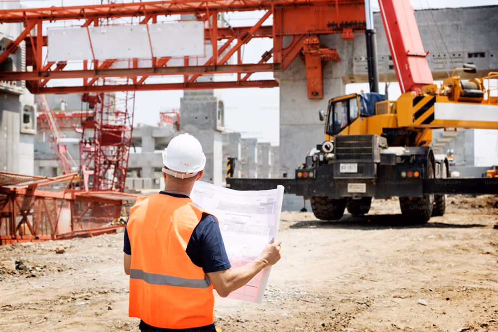 Surveyor taking measurements on a construction site