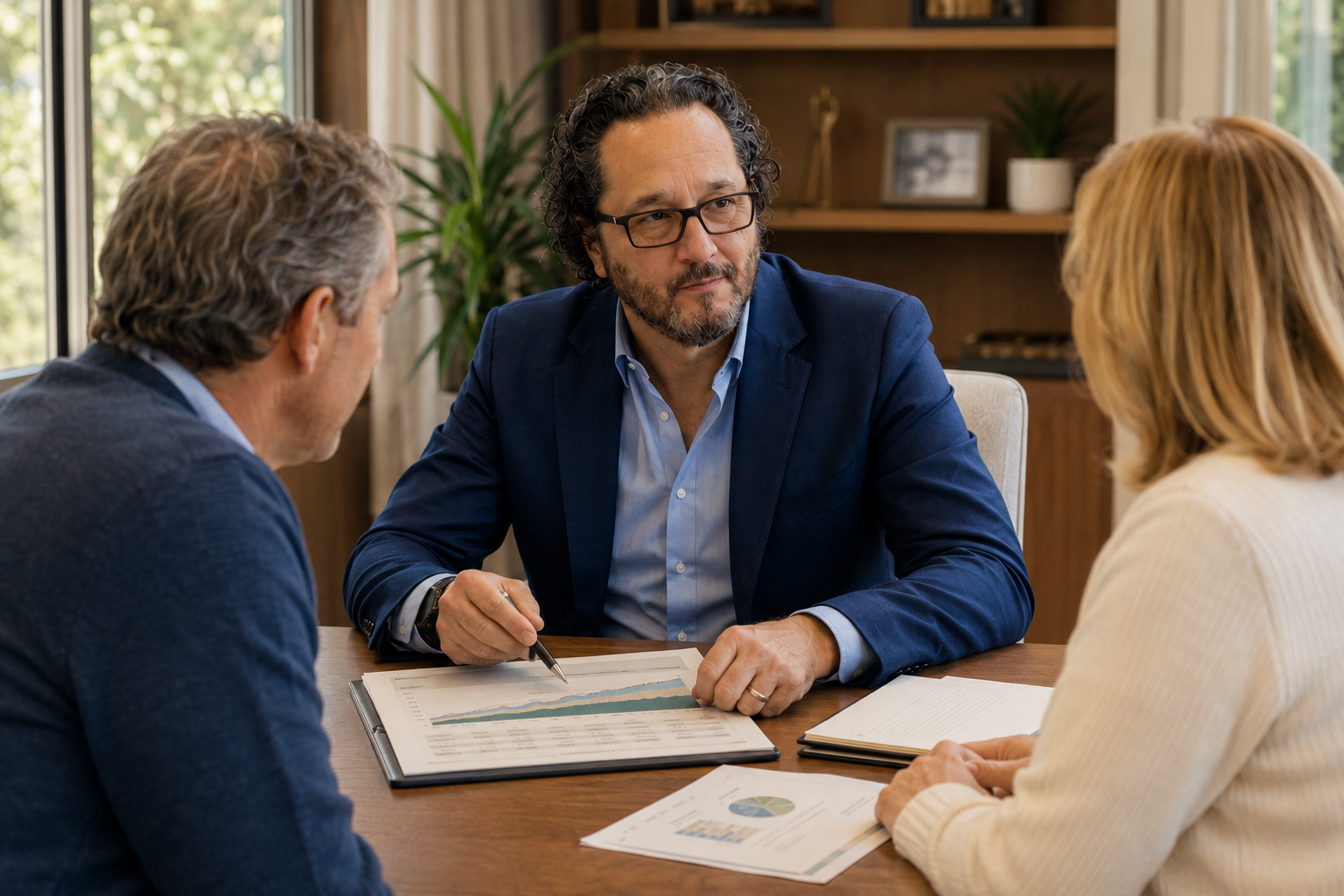 Rick Taborda reviewing a retirement and tax strategy with a couple
