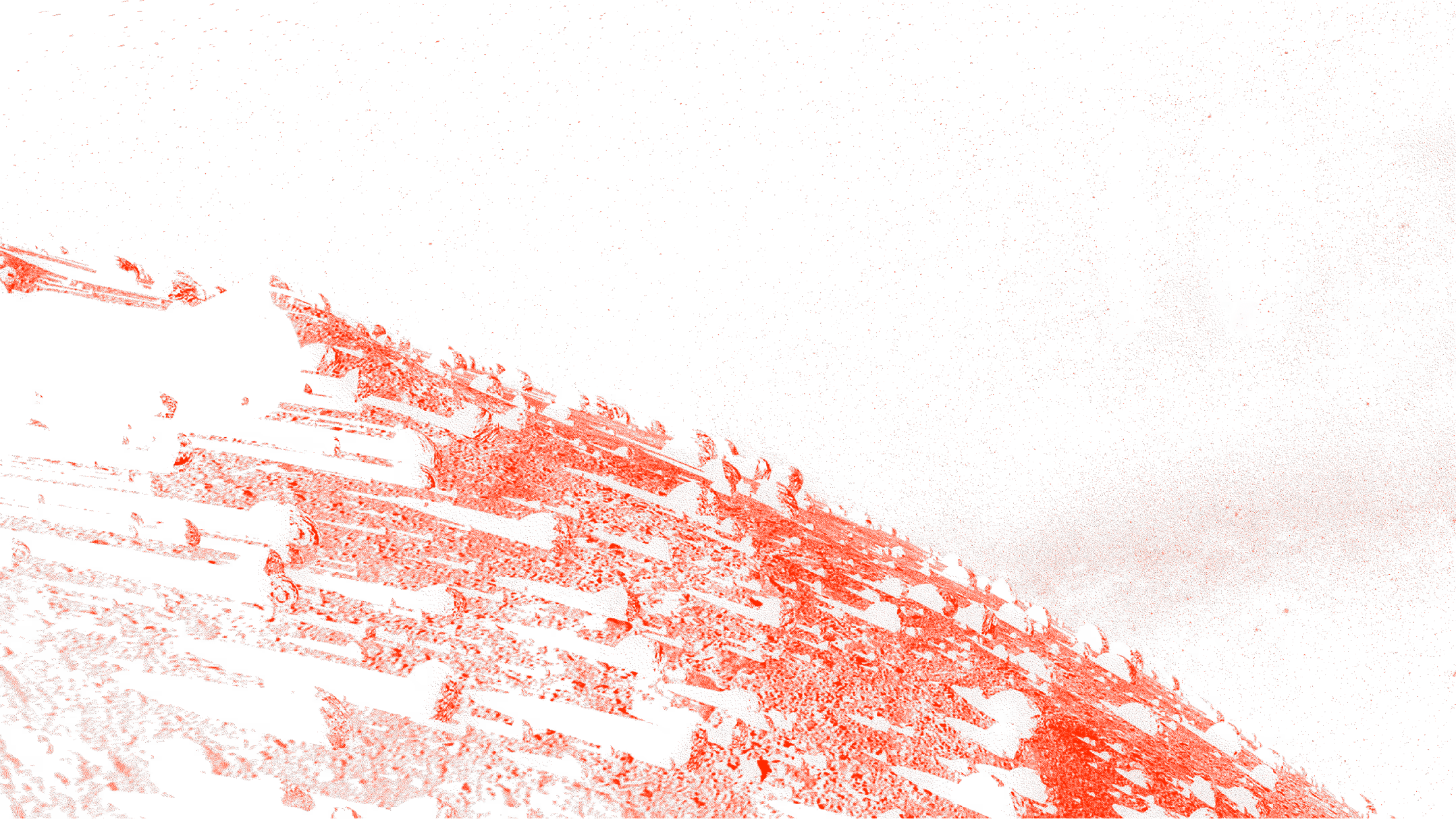 Eine digitale Darstellung der Erde mit roter Punktwolke, die Daten oder Vernetzung im Weltraum symbolisiert.