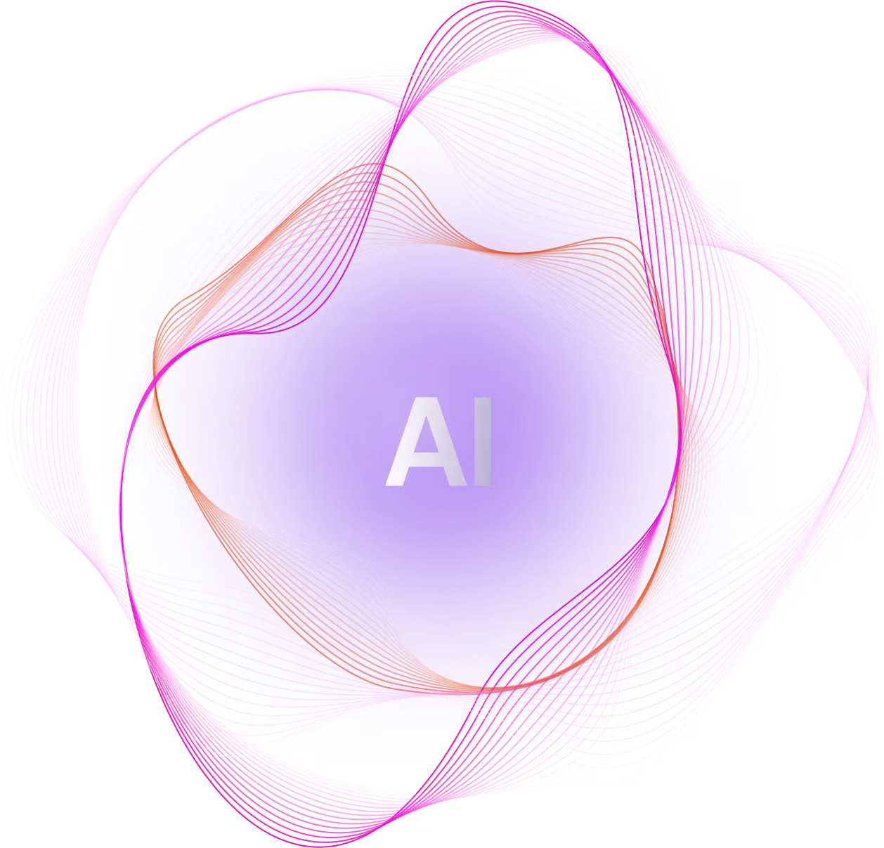 The word AI surrounded by a futuristic looking wave.