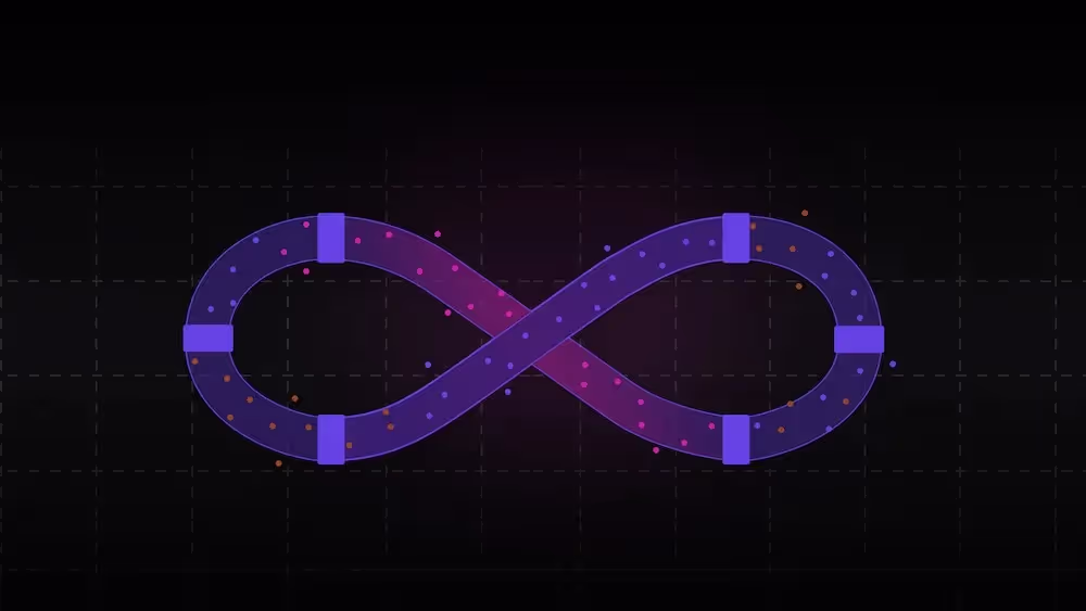 A purple and blue infinite sign on a black background.
