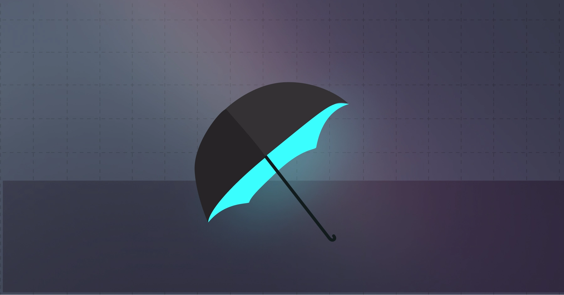 A black and blue umbrella sitting on top of a table.