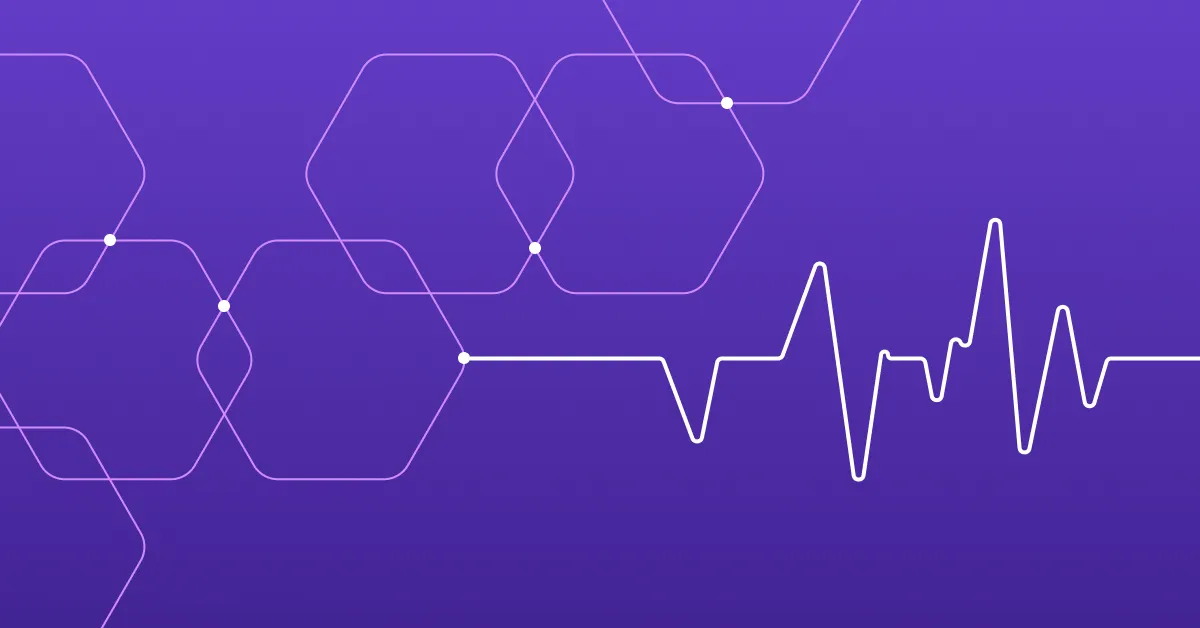 A purple background with white lines and a heart beat.