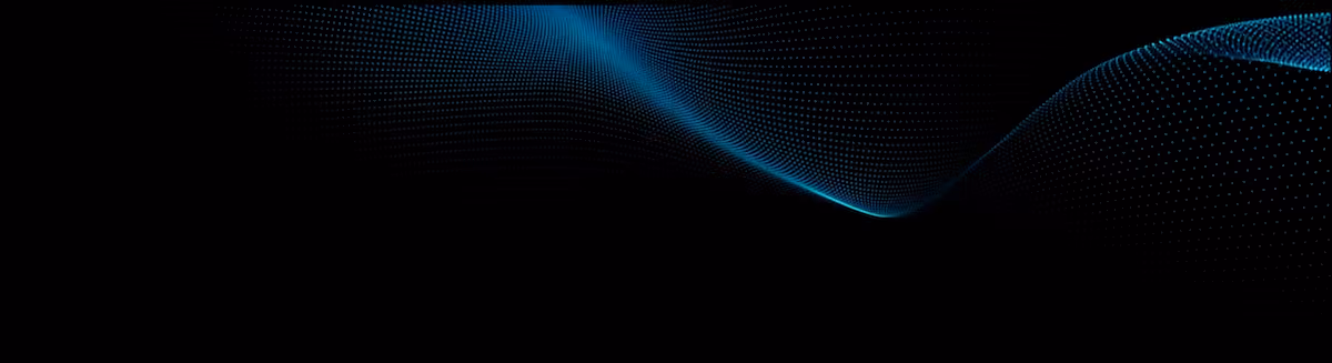 Abstract dark background with flowing blue light waves and dotted patterns.