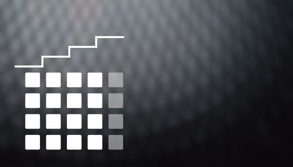 Grid of 25 squares in five rows and columns with a white stair-step line above, on a dark textured background.