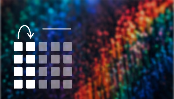 A grid of white squares on a colorful blurred background with an arrow looping from the top left square back to itself.