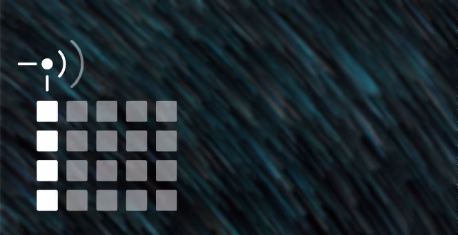 Icon showing a vertical line connected to a dot with wireless signal waves and a grid of sixteen small squares arranged in four rows and four columns to the right.