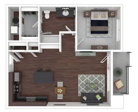 one bedroom floor plan 809 square feet