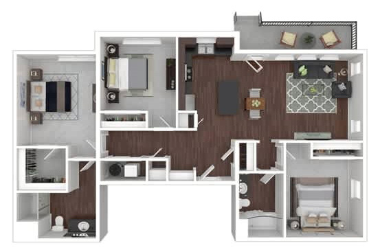 three bed two bath floor plan at North Main at Steel Ranch