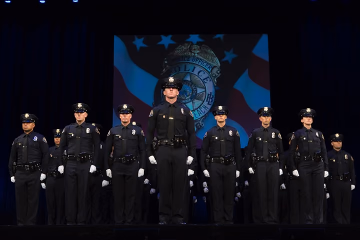 Long Beach Police Department officers standing in formation at a ceremony