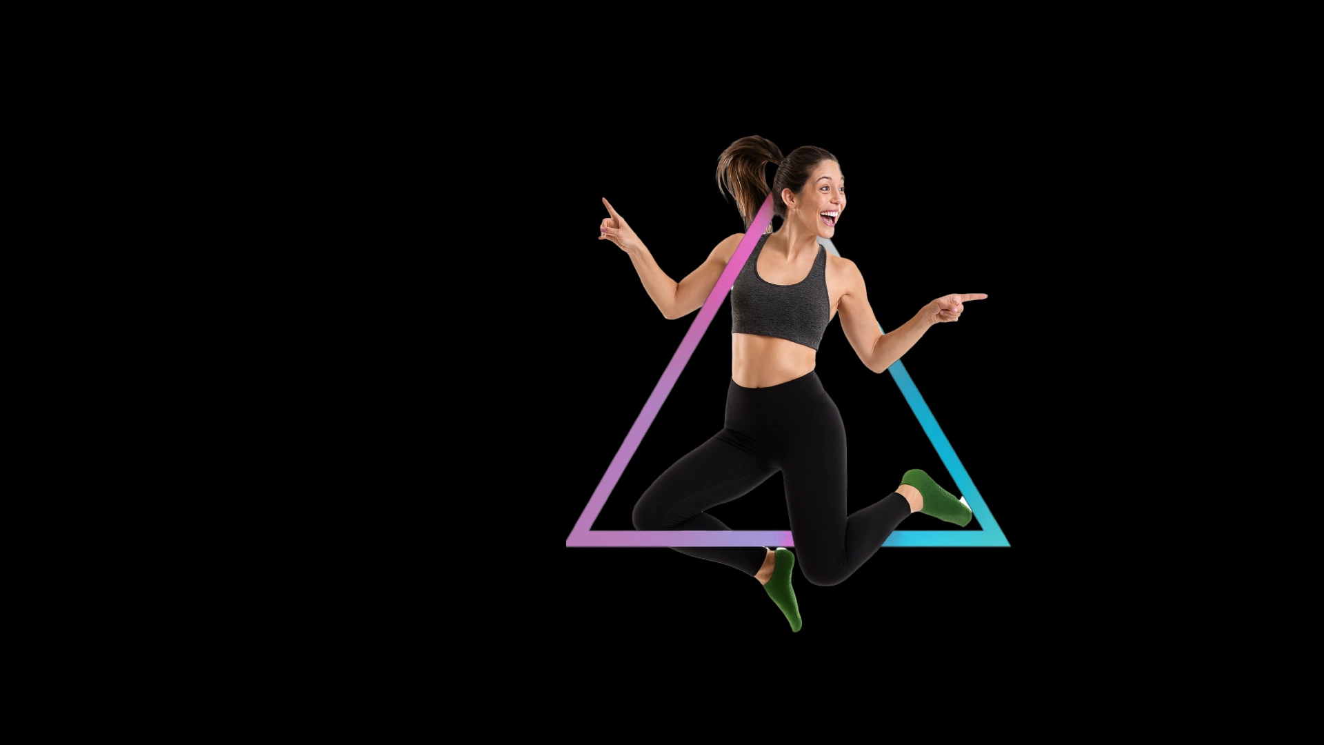 Woman jumping with energy in fitness apparel, representing fun, low-impact workouts at Bounc'd NQ in Earlville, QLD.