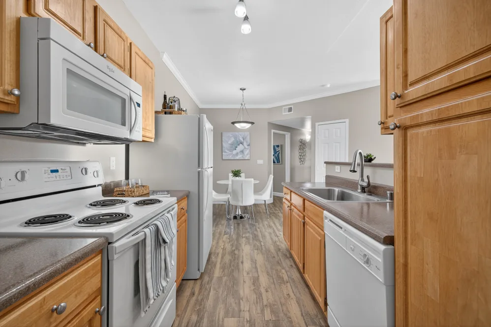Kitchen with brown cabinets