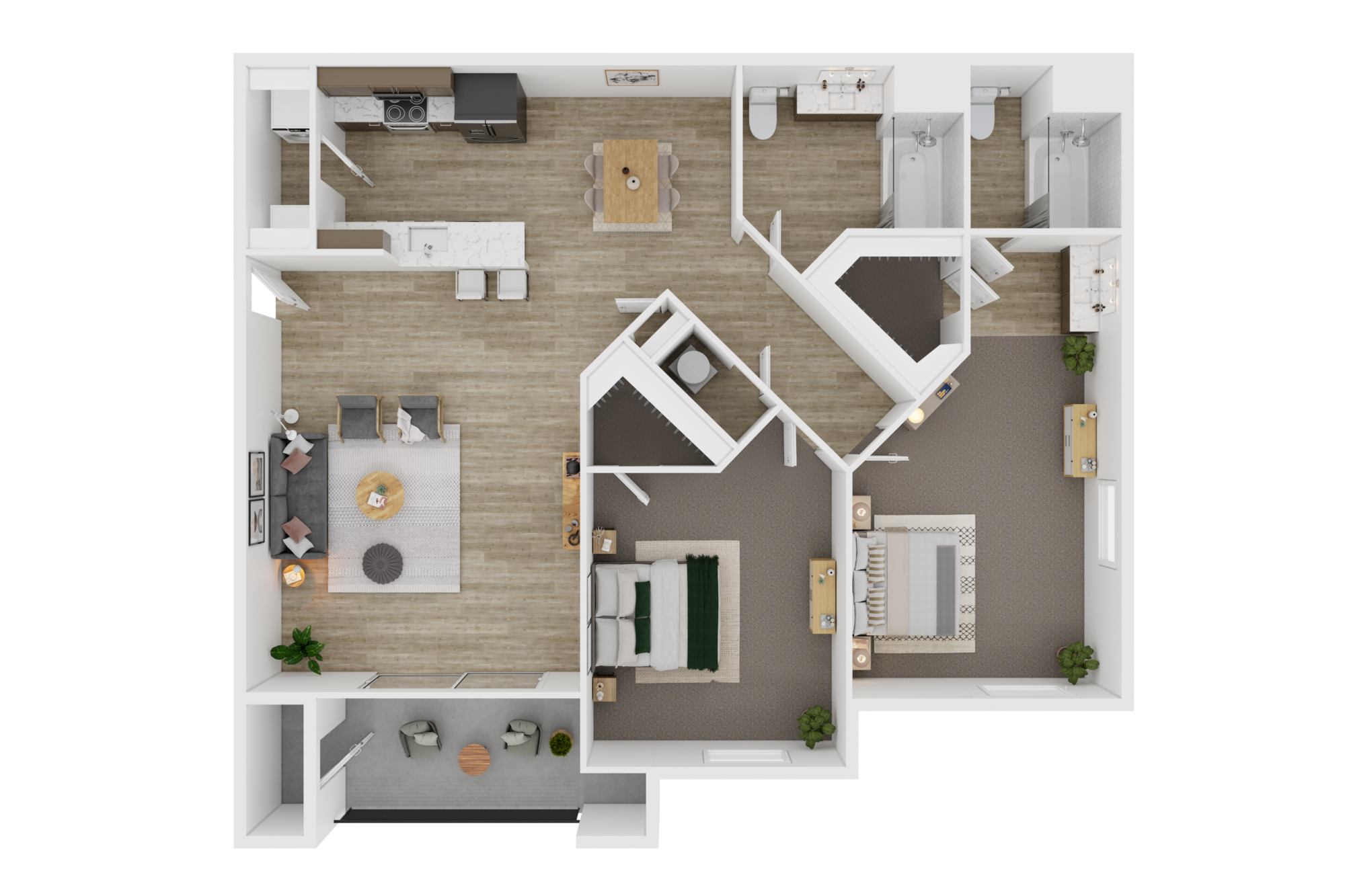 2 Bed / 2 Bath, L , 1121sf