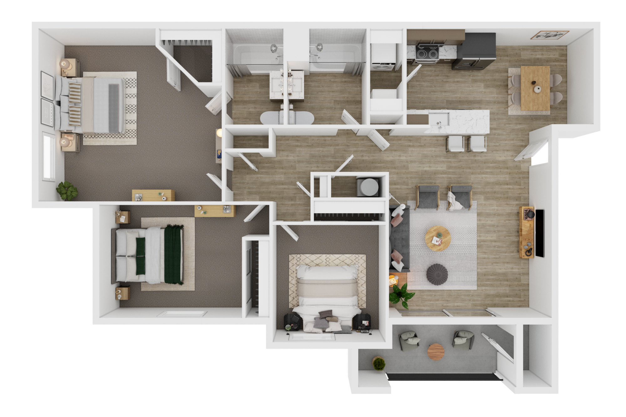 2 Bed / 2 Bath, 960sf