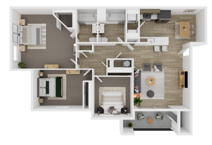 three bed room two bath floor plan