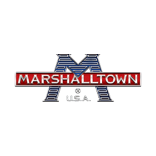 Marshalltown logo with a large stylized letter M behind red text on a black background.