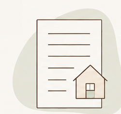 Line illustration of a written summary with a small house icon.
