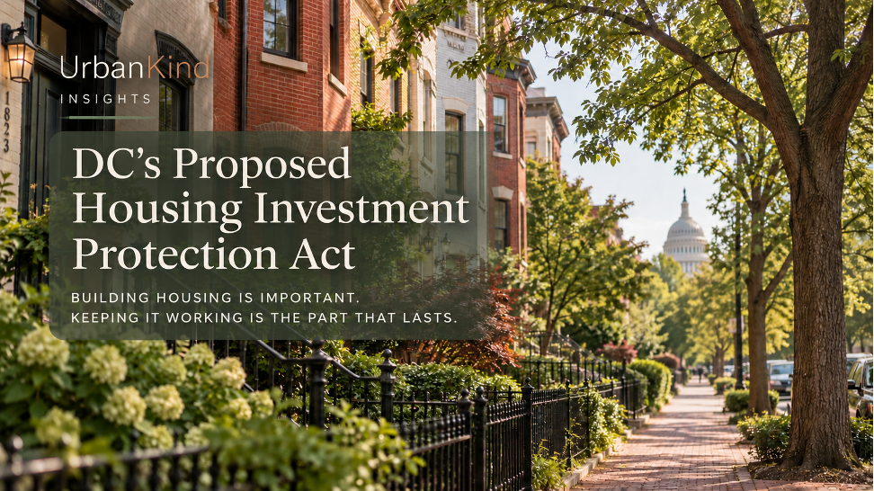 Existing multifamily housing in Washington, DC, illustrating the long-term work of housing preservation and reinvestment.