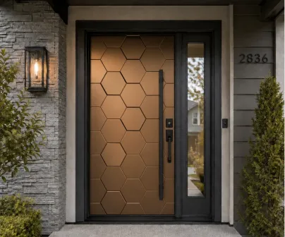 Modern black steel entry door replacement in Mount Pleasant, Vancouver.