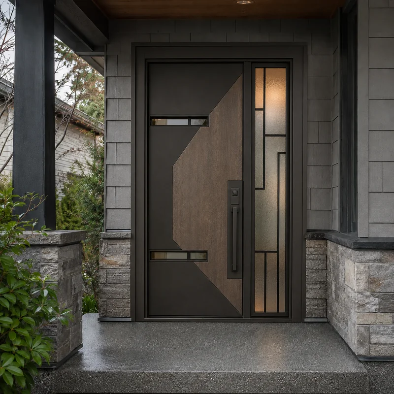 Steel entry door with one sidelight catalogue configuration.