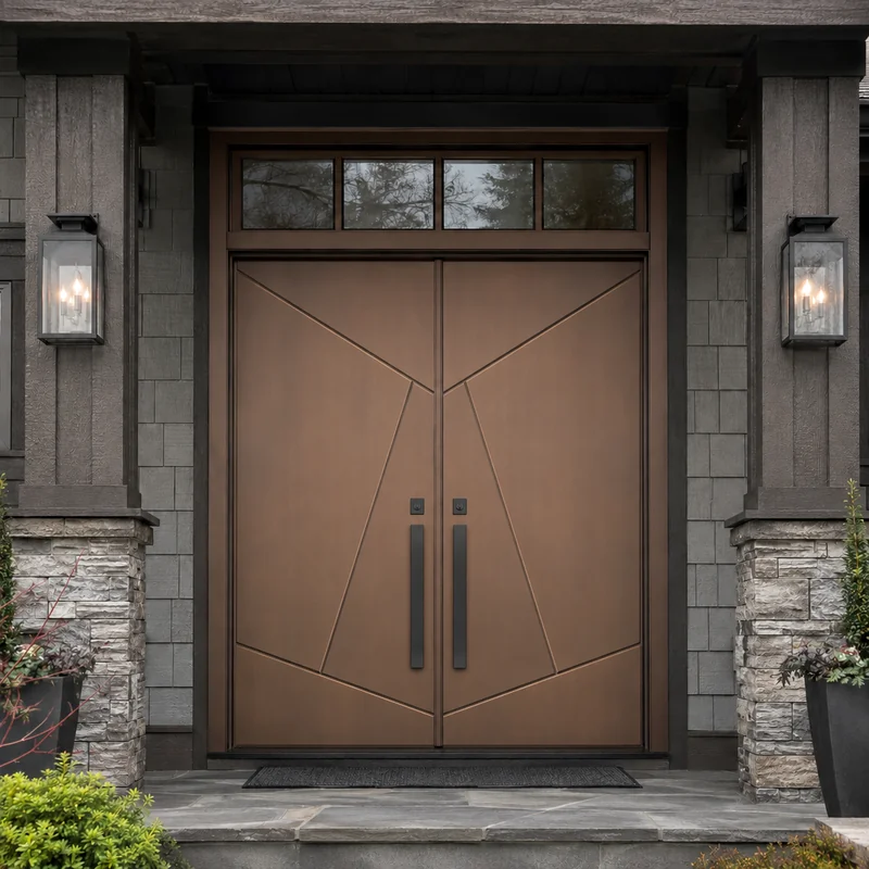 Completed modern door installation on a contemporary home exterior.