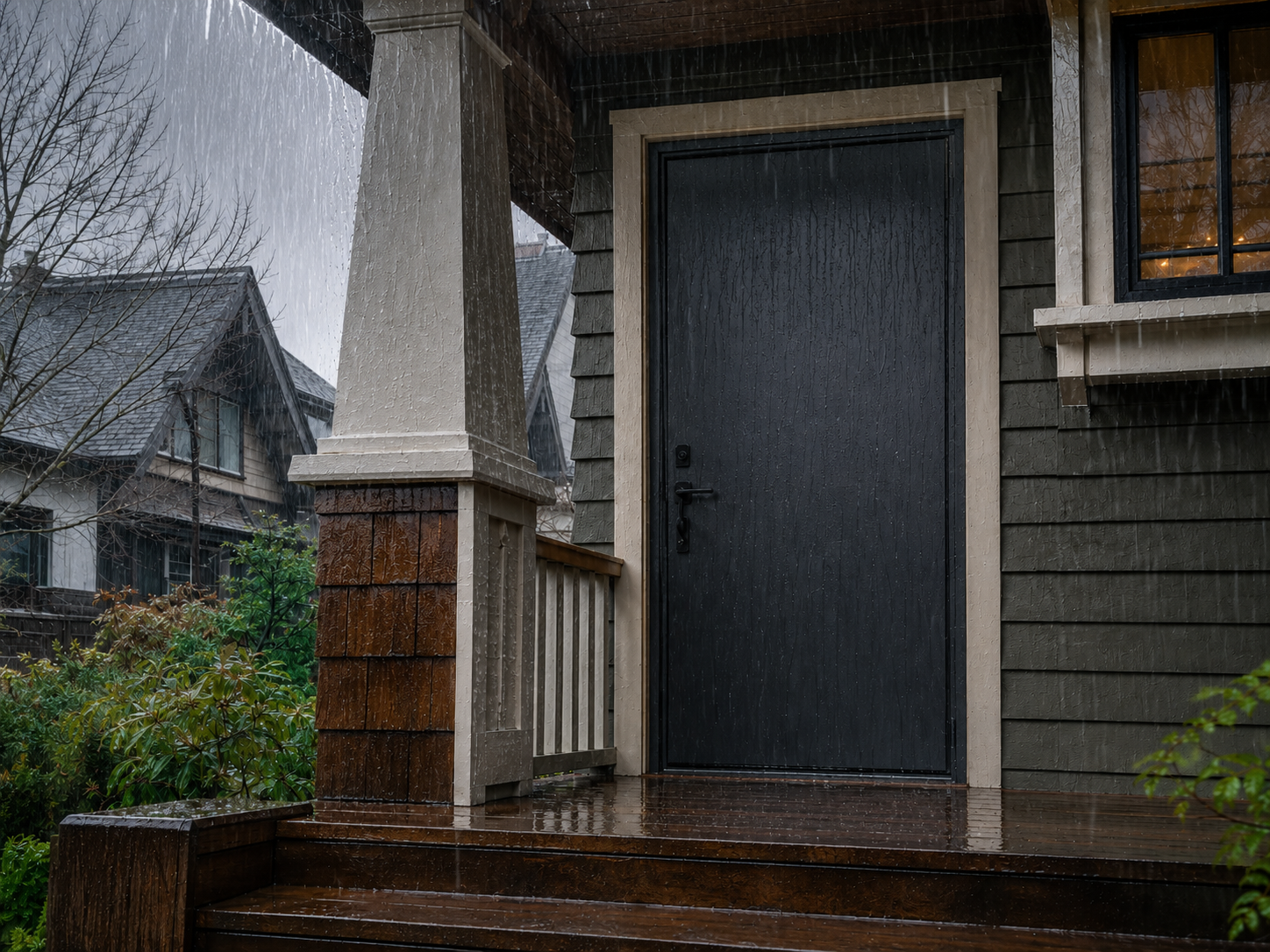 Steel entry door detail for Vancouver wet climate.