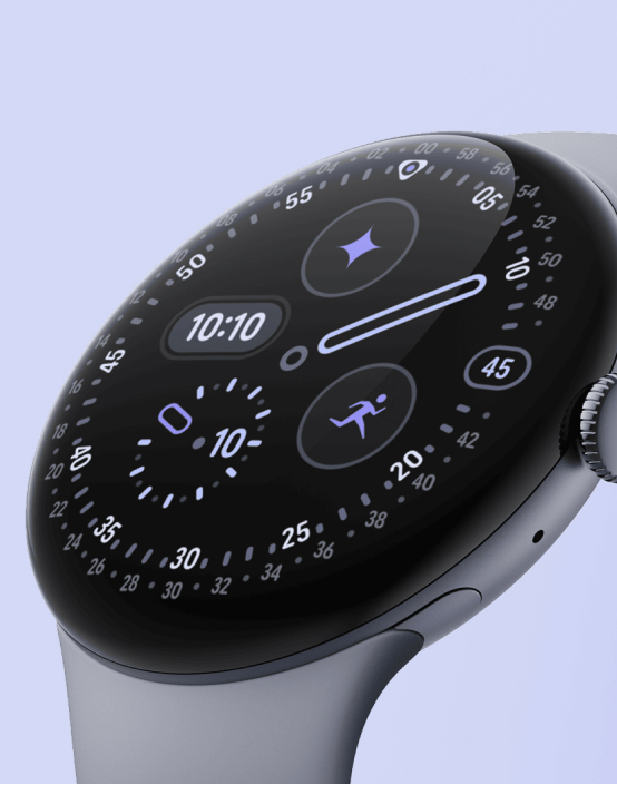 Google Pixel Watch on Purple Background