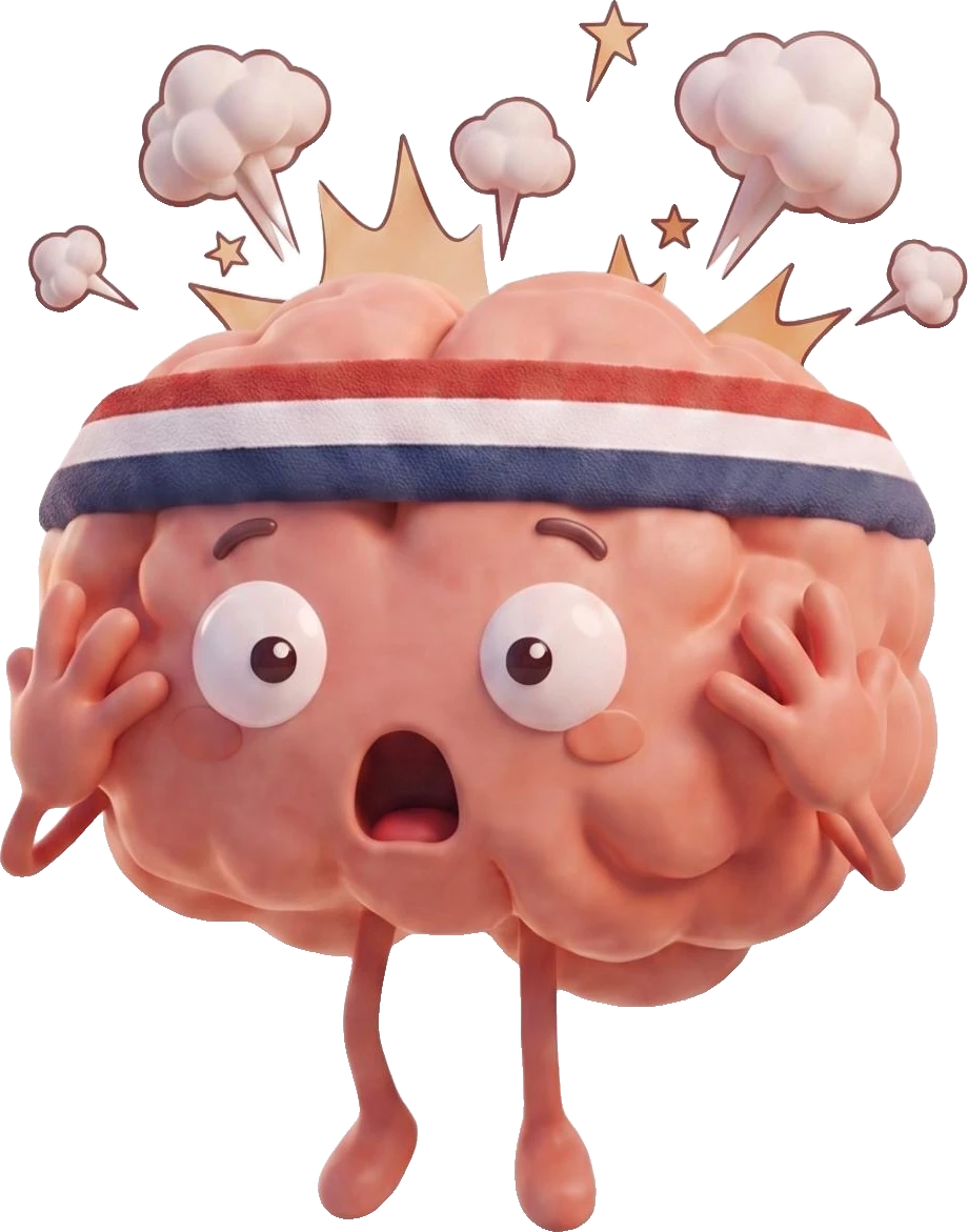 Shocked brain character in a headband, mind blown