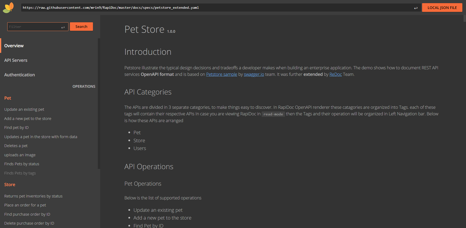 RapidDoc - OpenAPI Spec Documentations Sample