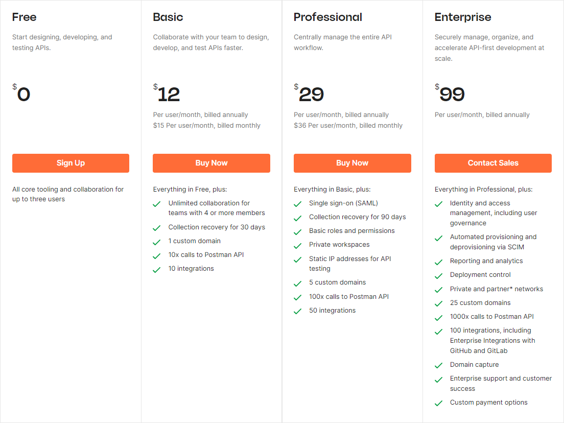 Postman - API platform for building and using APIs Pricing