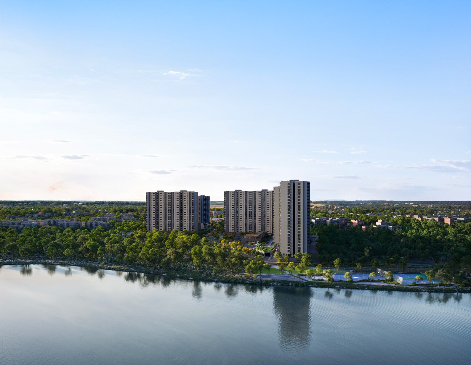 Assetz Mizumi Reserve, architectural rendering beside the lake