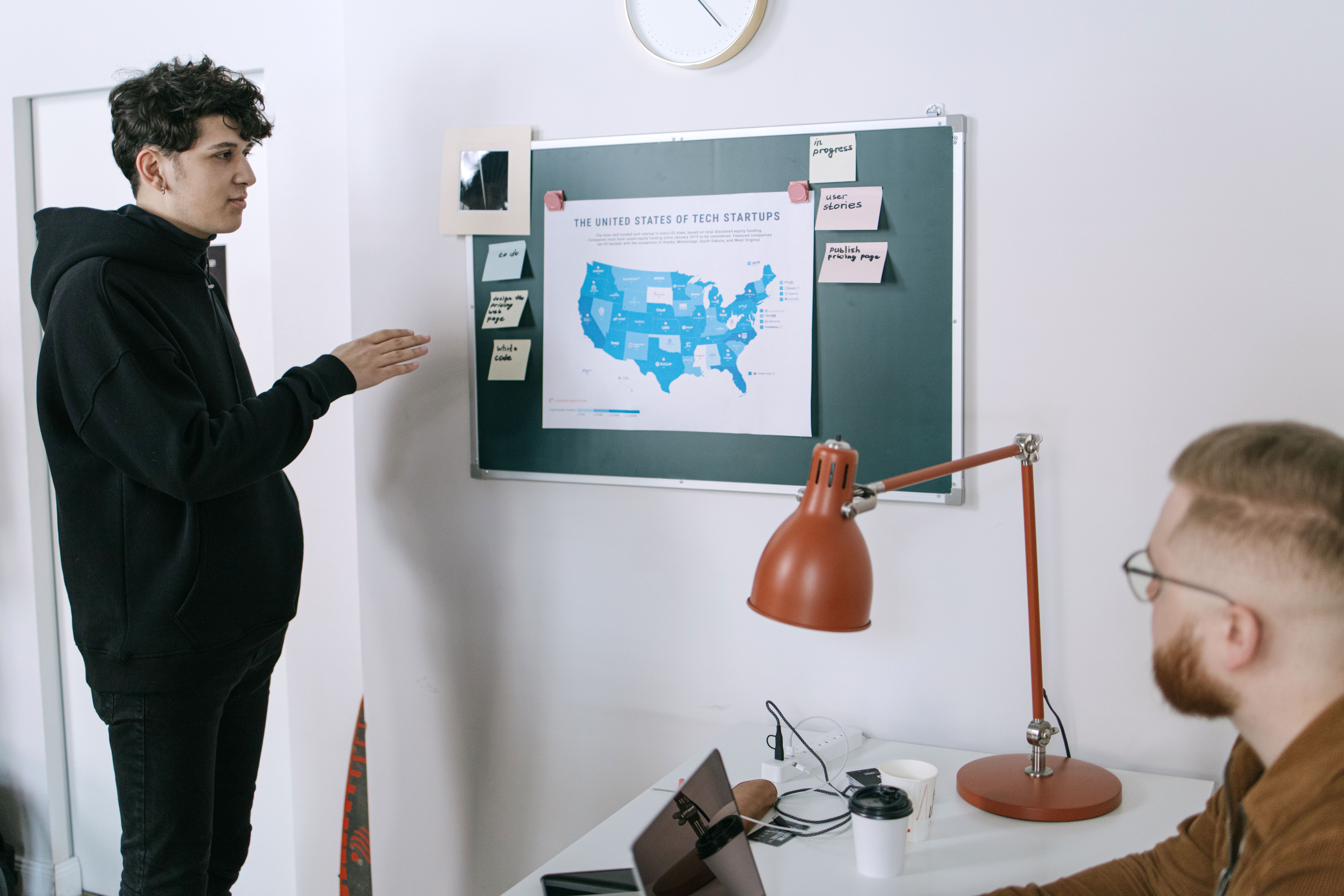 startup founder presenting expansion plan