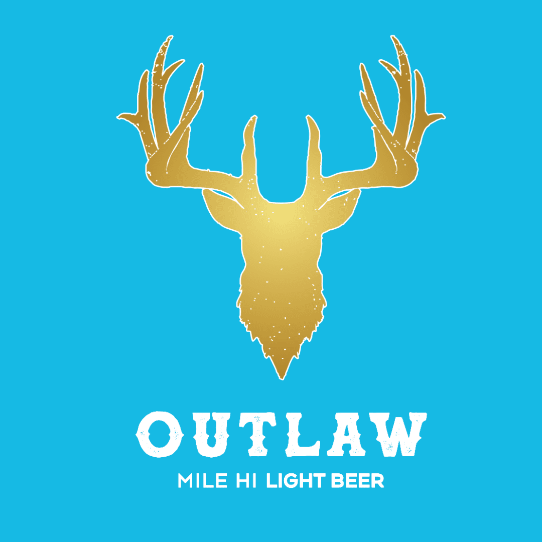 Outlaw Mile Hi Light Beer label artwork with a gold deer skull