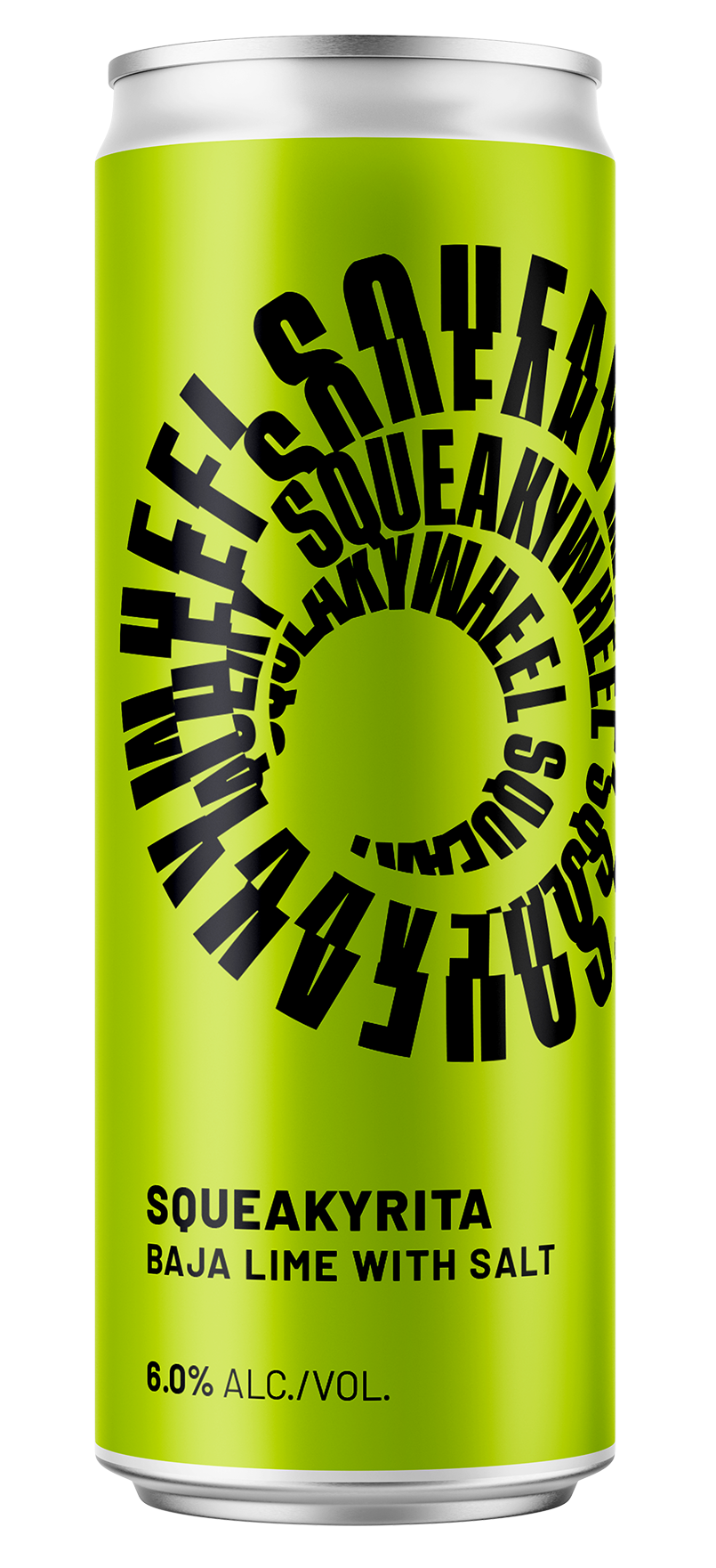 SqueakyRita can, bright green and black