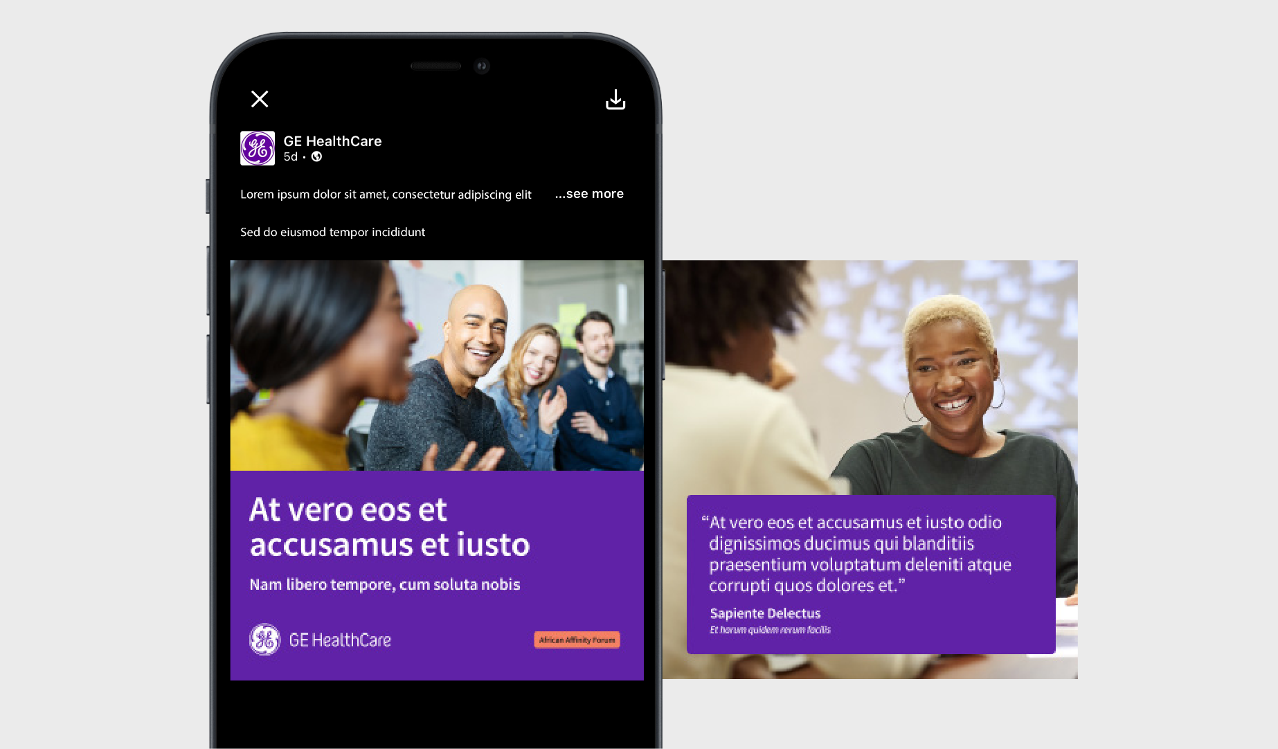 GE HealthCare web content shown on a phone
