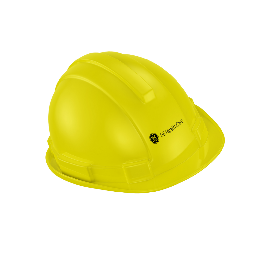 Yellow GE HealthCare hard hat