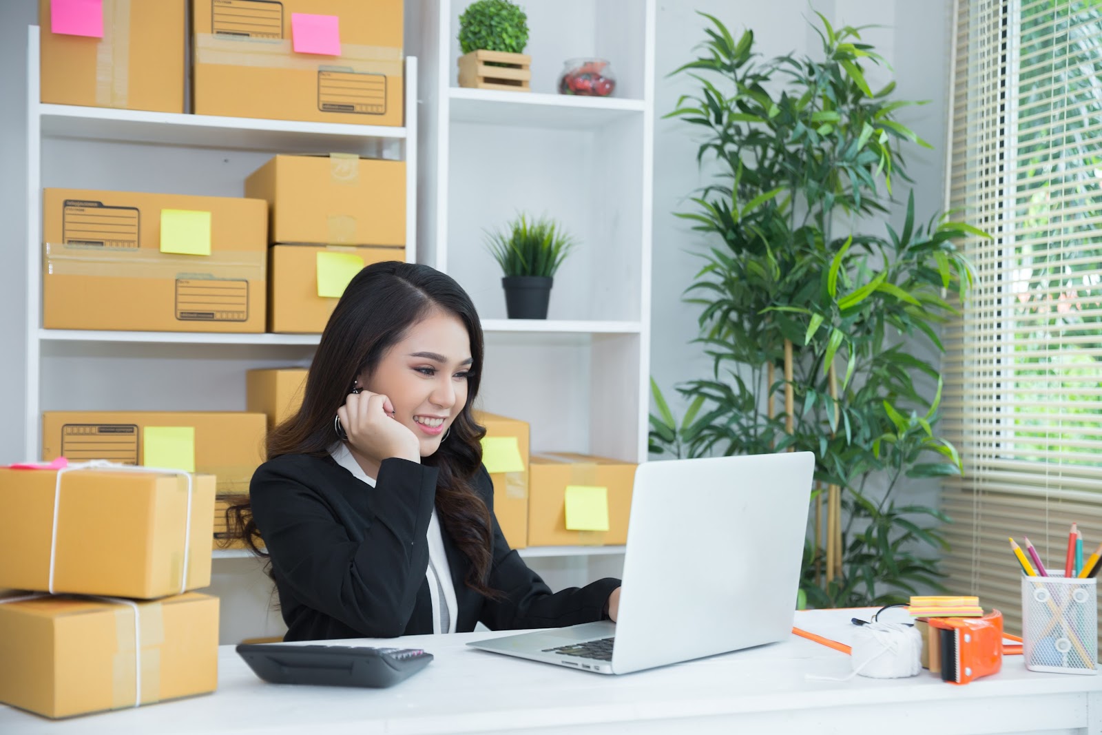 Woman in an office smiling