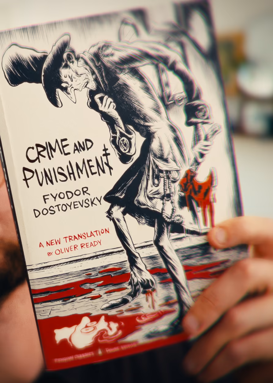 Photo of crime and punishment book. Therapy with Aaron Helm
