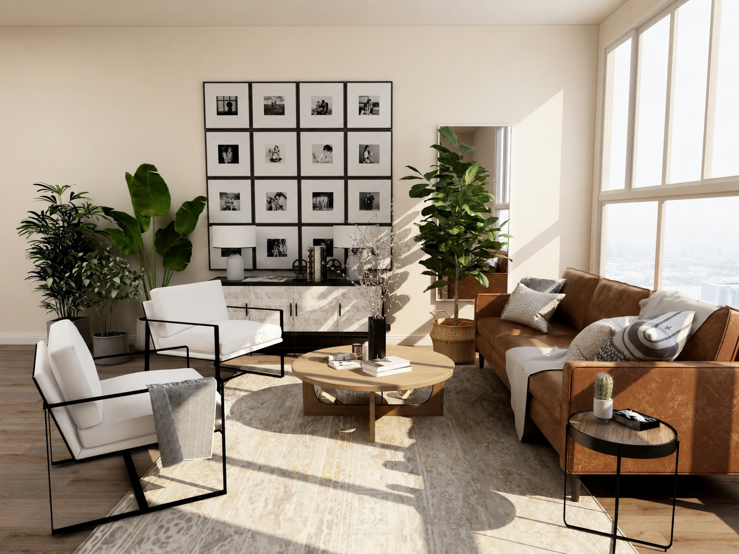 Modern living room with Warm Linen painted walls