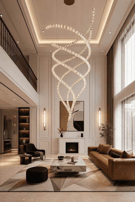 Illuminati showroom interior with a crystal chain pendant installation