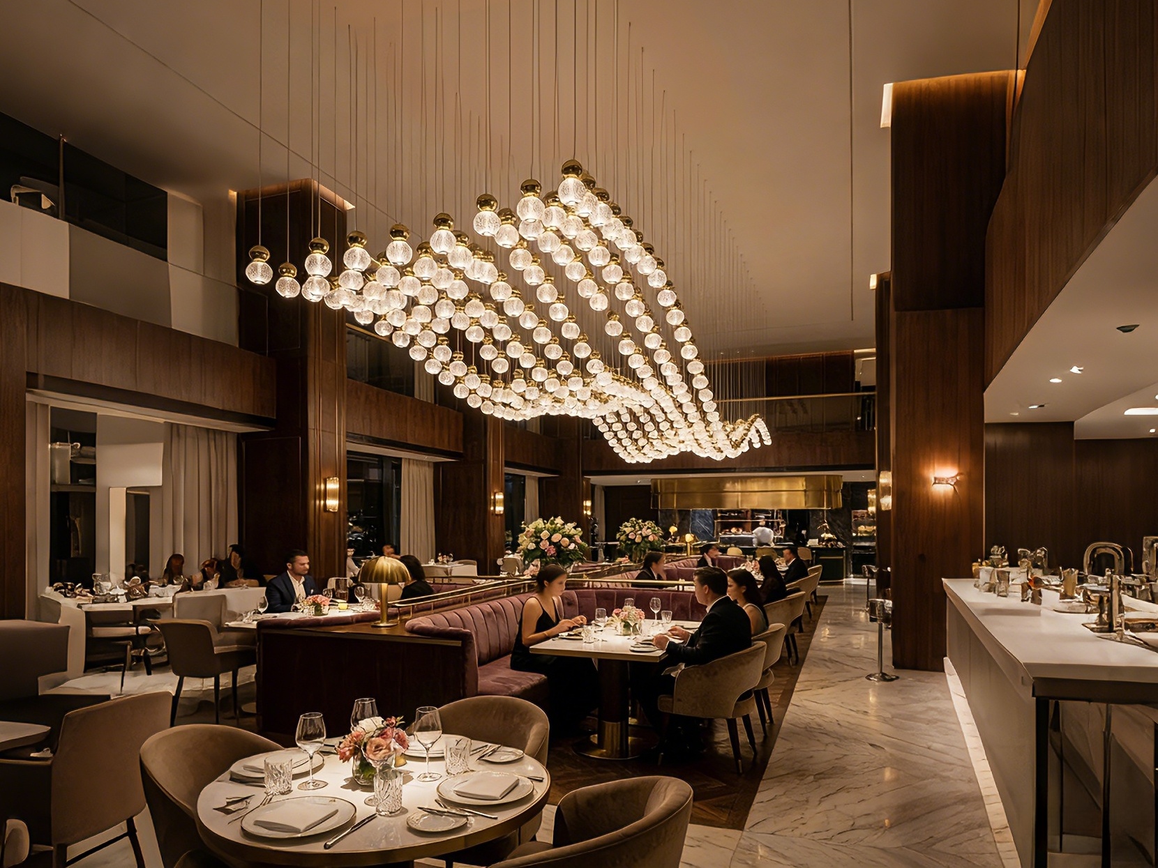 Hotel interior with feature lighting