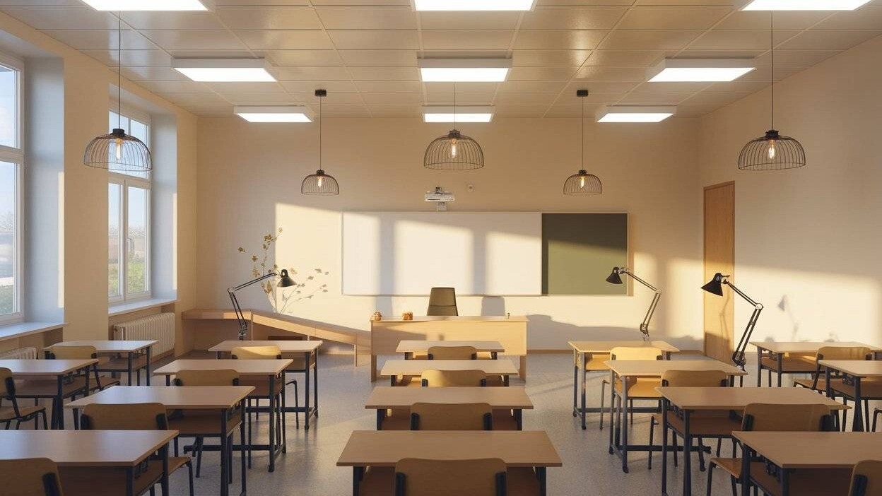 Education interior with modern lighting