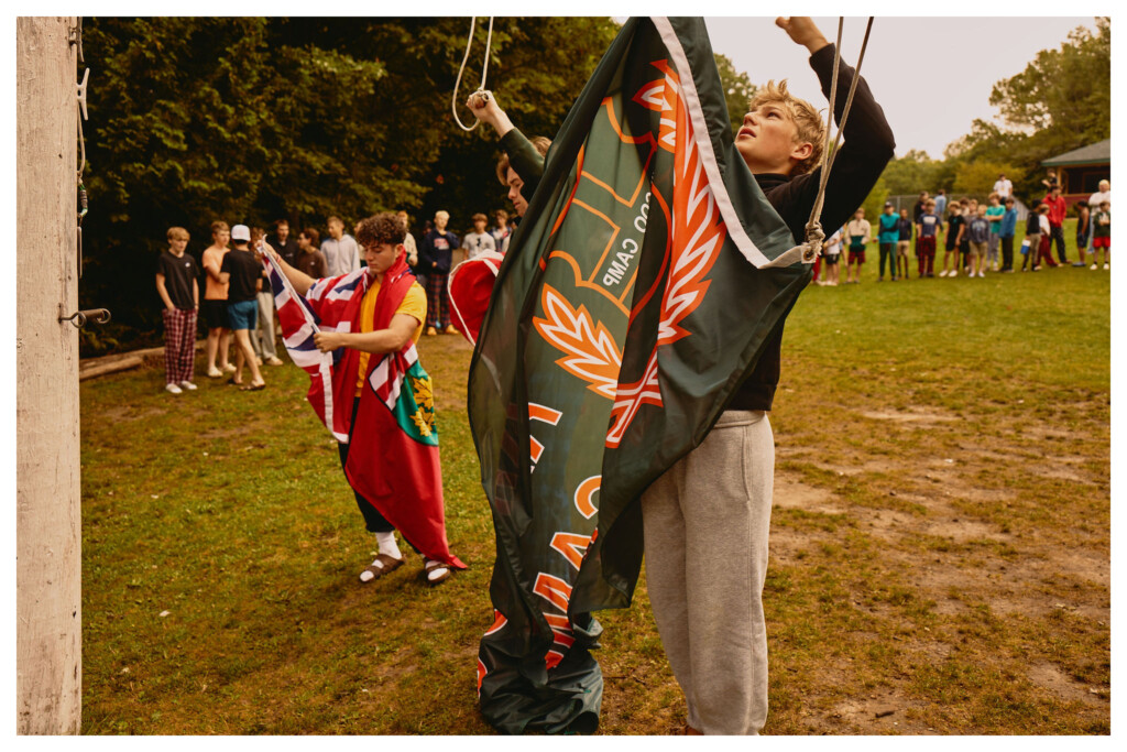 Colourful flags hanging at Kilcoo Camp
