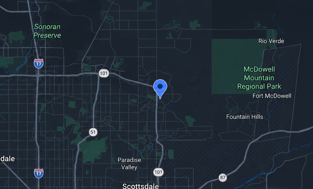 A map of Scottsdale with our pin.
