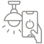 Icon of a smart light bulb controlled by a smartphone with a wireless signal.