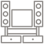 Line art of a desktop computer with a monitor and tower, shown from a front angle.