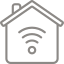 Icon of a house with a Wi-Fi signal inside representing smart home technology.