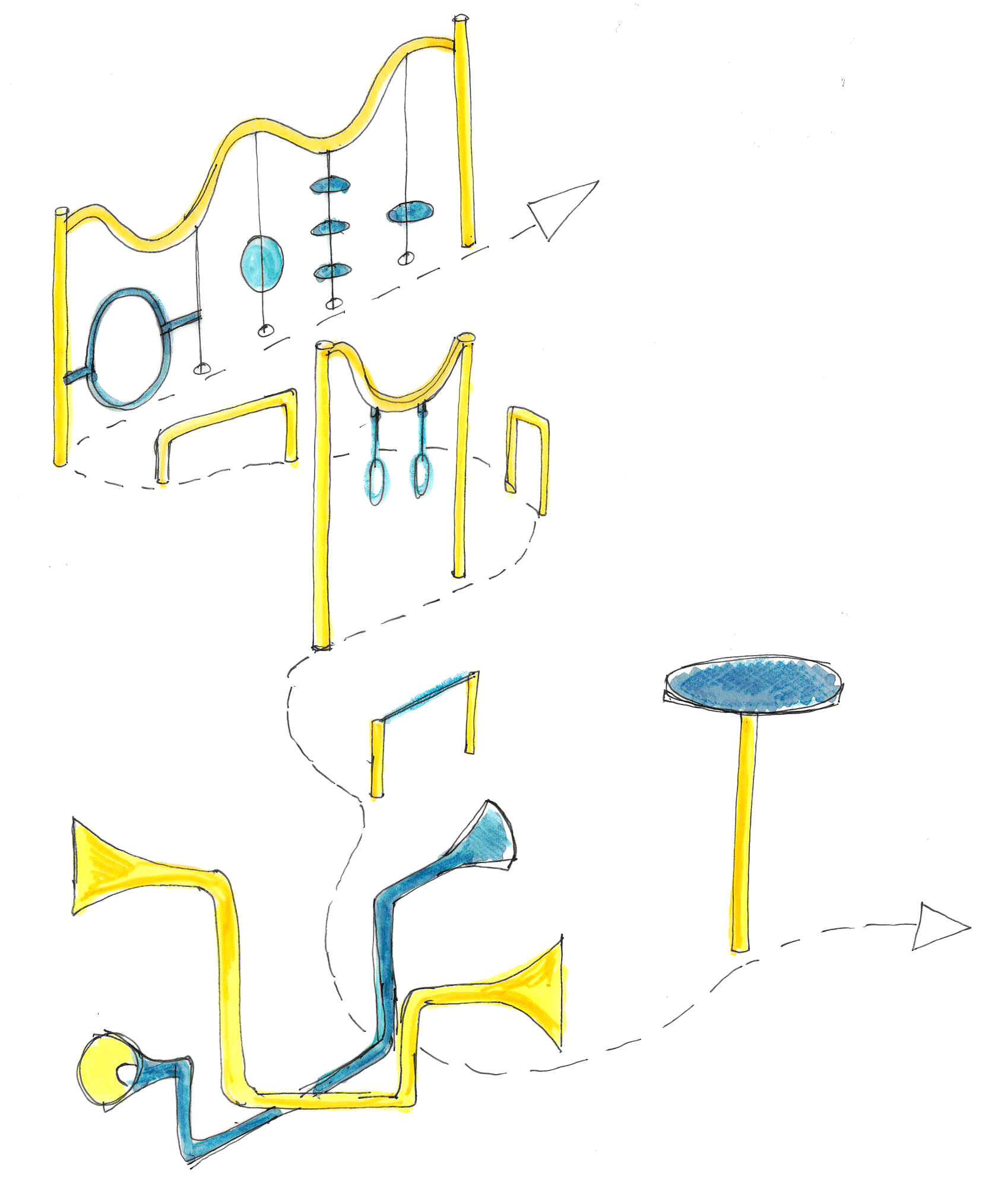 Colourful play equipment technical drawing