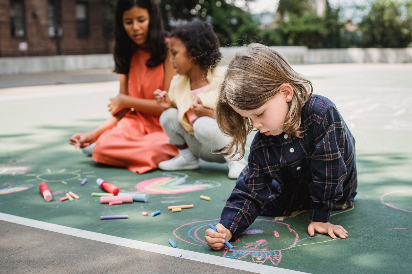 Children exploring a child-friendly urban space